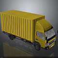 Yellow Box Truck with Large Cargo Container and Shiny Exterior Design