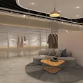Modern Clothing Store Interior With Clothing Racks Dresses Display White Counter Lighting And Brand Logo