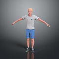 3D Character In Gray T Shirt Blue Shorts Sports Shoes Standing With Arms Outstretched