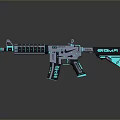Modern Tactical Rifle With Blue Glowing Neon Lights And Futuristic Design Features