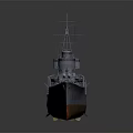 Vintage Naval Warship 3D Model with Gray Hull Orange Bottom Masts and Smokestacks
