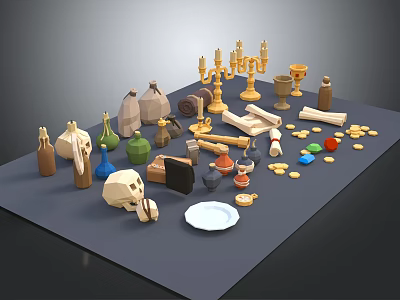 Decorative Ornament Set With Candle Holders Vases Bottles Scrolls Plates And Miniature Statues 3d model