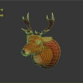 Realistic Orange Deer Head Sculpture with Red Antlers for Interior Decor