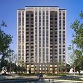 Modern High Rise Residential Building With Trees And Glass Windows Exterior