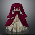Elegant Vintage Red And Cream Dress With Ruffled Sleeves Bow Accent And Layered Skirt