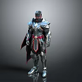 Armored Fantasy Warrior In Silver Black Armor With Red Accents And Cape