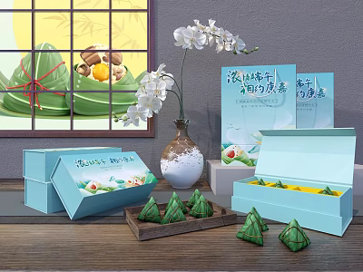 Dragon Boat Festival Zongzi Gift Boxes With Fragrant Leaves And Orchid Decor 3d model