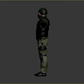3D Tactical Operator Model In Green Uniform With Helmet Mask And Tactical Vest Arms Outstretched