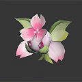 Cute 3D Model Cartoon Character Flower Creature With Pink Petals Green Leaves And Big Eyes