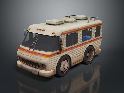 Vintage Cream Colored Bus Featuring Orange Stripes Roof Racks Dark Windows and Classic Retro Design 3d model