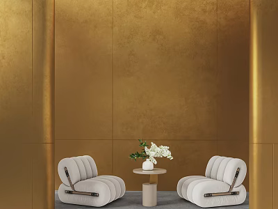 Modern Sofa Background Wall With Golden Panel And Seating Area 3d model