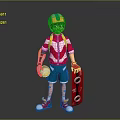 Teen Character In Colorful Helmet Red White Jacket With Blue Device And Red Skateboard