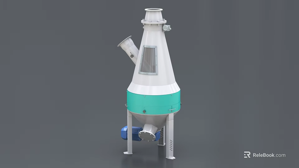 Conical Industrial Equipment With White Green Structure And Blue Base Components 3d model 