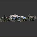 Scenic Garden Landscape With Tiled Roof House Courtyard Greenery Steps And Pathways