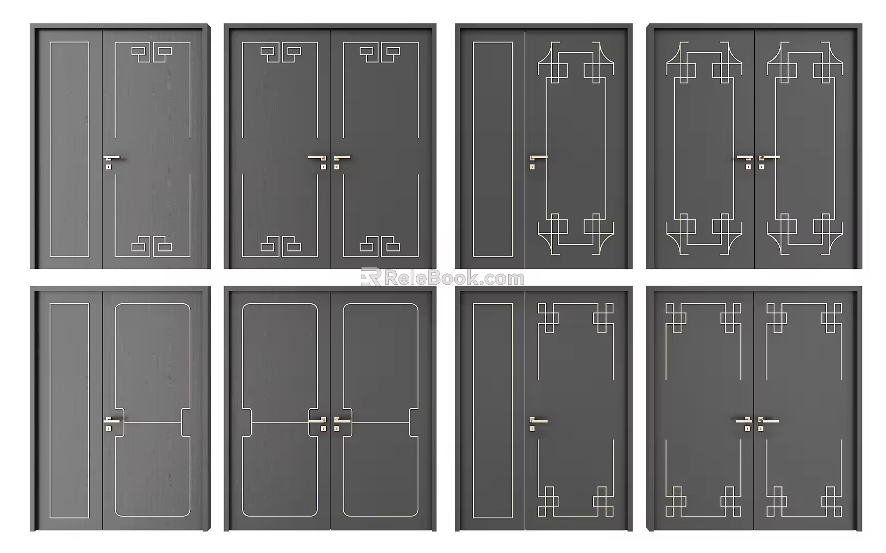 New Chinese Style Combination of Double Door 3d model