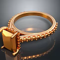 Elegant Golden Ring Featuring Square Gemstone And Decorative Beads As Daily Accessory 3d model
