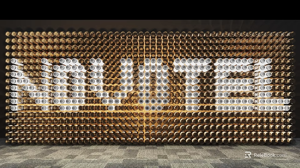Indoor Golden Decorative Lights Wall with Circular Arrangement and Letter Design 3d model 
