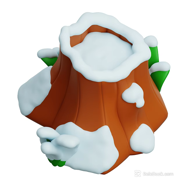 Snow Covered Tree Stump With Green Plant Combination And Natural Foliage 3d model 