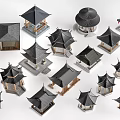 Traditional Garden Pavilions With Various Roof Styles And Miniature Models