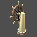 Vintage Wooden Ship Wheel Decorative Stand With Brass Center And Spokes