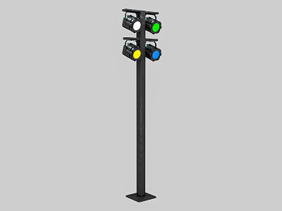 Modern Black Vertical Floor Standing Downlights And Spotlights With Colored Lamps 3d model