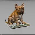 Brown French Bulldog Sitting On Platform With Green And White Patterns