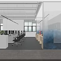 Modern Public Office Space with Multiple Desks Computers Ergonomic Chairs Large Windows and Open Layout 3d model