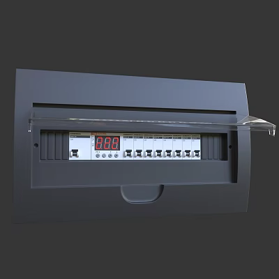 Black Electrical Switch Panel With Transparent Cover Digital Display And Circuit Breakers 3d model