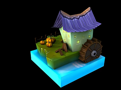 Modern cartoon building wooden house 3d model