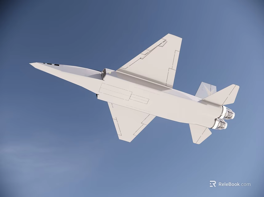White Fighter Jet Flying in Clear Blue Sky With Streamlined Design 3d model