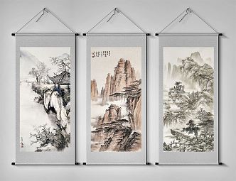 New Chinese Landscape Painting Scroll Painting Axis Painting Ink Painting Decorative Painting Hanging Painting 3d model