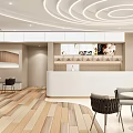 Modern Bubble Tea Shop Interior With Circular Ceiling Lights Seating And Shelves 3d model