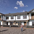 Traditional Chinese Boutique Guesthouse With White Walls Black Tiled Roof And Stone Paved Courtyard