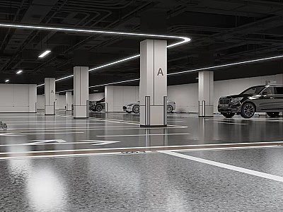 Modern Bright Spacious Parking Lot With Section A Columns Marked Floors And Parked Cars 3d model