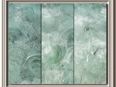 Light Green And White Abstract Painting With Three Panel Swirl Textured Design 3d model