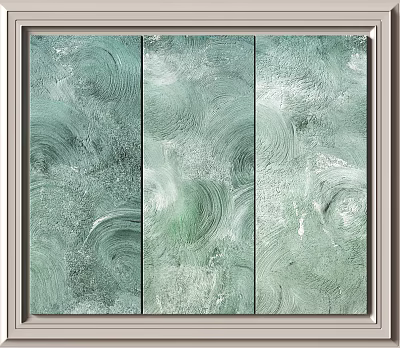 Light Green And White Abstract Painting With Three Panel Swirl Textured Design 3d model