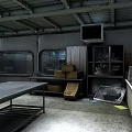 Industrial Laboratory Interior With Metal Workbench Storage Cabinets And Concrete Floor