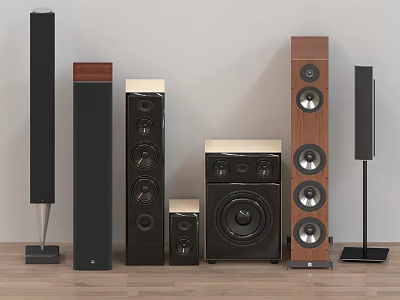 Home Audio Speaker Systems With Various Sizes Modern Design Wooden And Black Finishes 3d model