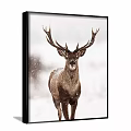 Animal Painting of Deer with Large Antlers in Snowy Scene with Falling Snowflakes