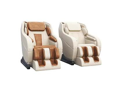 Two Modern Massage Chairs With Cream And Brown Upholstery And Ergonomic Design 3d model