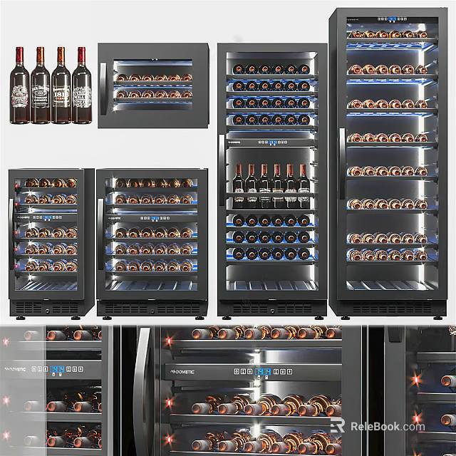 Modern Wine Cooler Designs With Glass Doors LED Lighting And Wine Bottle Storage 3d model 