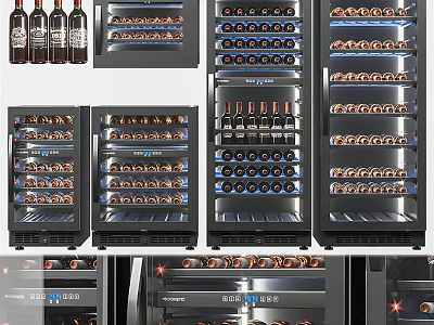 Modern Wine Cooler Designs With Glass Doors LED Lighting And Wine Bottle Storage 3d model