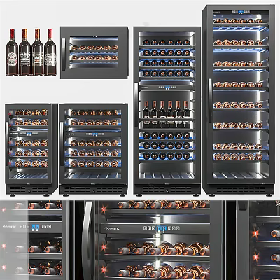 Modern Wine Cooler Designs With Glass Doors LED Lighting And Wine Bottle Storage 3d model