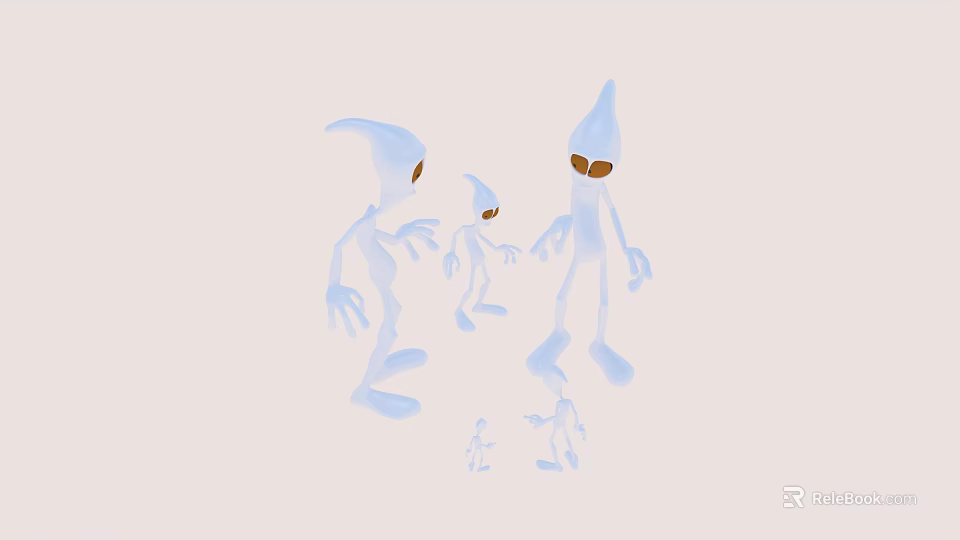 Blue Transparent Cartoon Characters With Pointed Hats And Yellow Eyes 3d model 