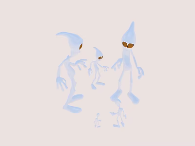 Blue Transparent Cartoon Characters With Pointed Hats And Yellow Eyes 3d model