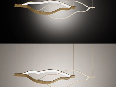 Modern Curved Chandelier With Golden Frame And White Shade For Home Interior 3d model
