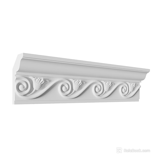 White Decorative Cornice With Elegant Scroll Patterns For Interior Decoration 3d model