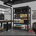 Organized Garage Space With Metal Shelving Units Storage Bins And Tool Supplies 3d model