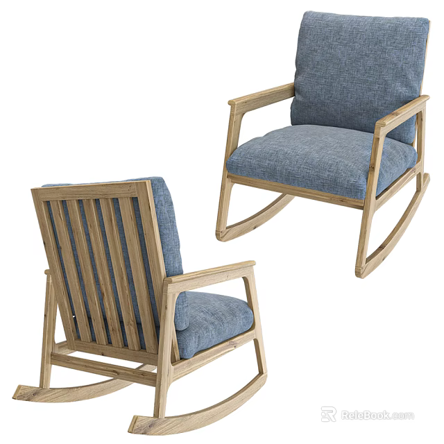 Classic Wooden Rocking Chair With Blue Cushion Sturdy Frame And Comfortable Design 3d model 