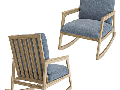 Classic Wooden Rocking Chair With Blue Cushion Sturdy Frame And Comfortable Design 3d model